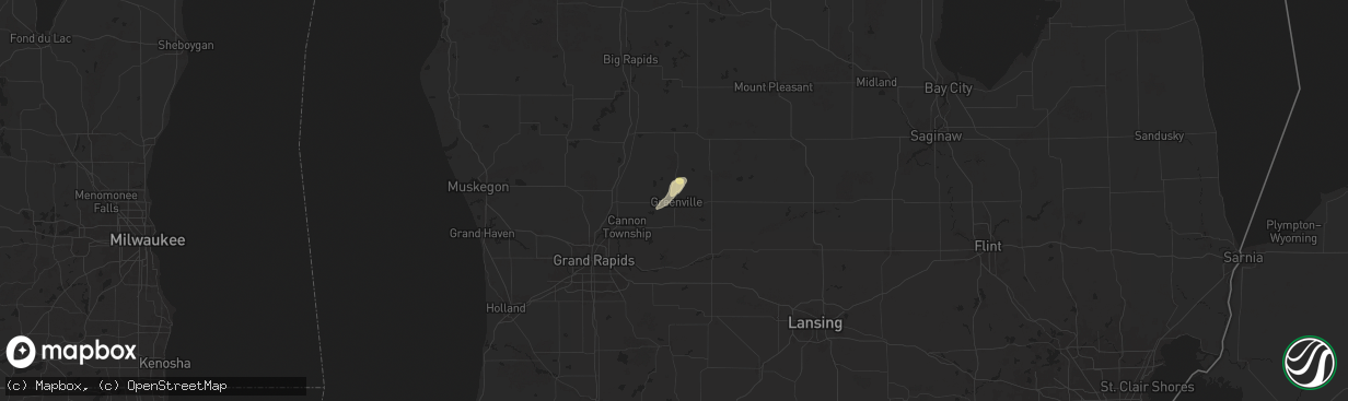 Hail map in Greenville, MI on July 8, 2024