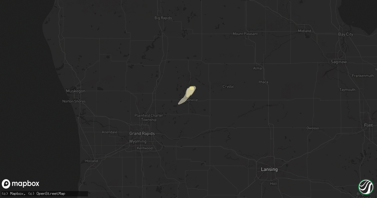Hail map in Greenville, MI on July 8, 2024
