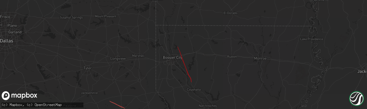 Hail map in Haughton, LA on July 8, 2024