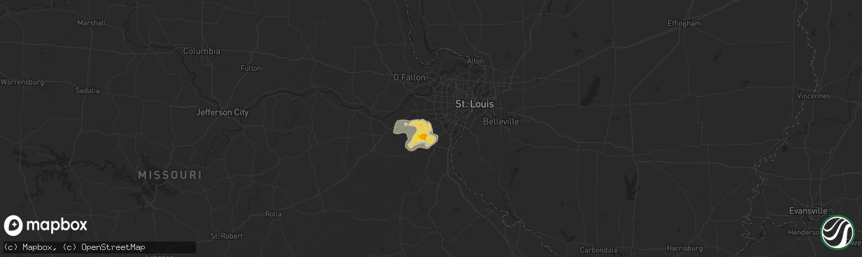 Hail map in High Ridge, MO on July 8, 2024