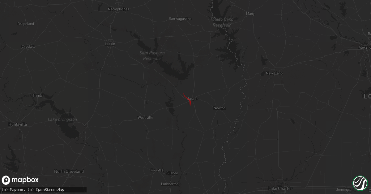 Hail map in Jasper, TX on July 8, 2024