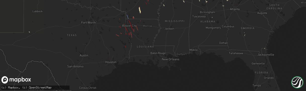 Hail map in Louisiana on July 8, 2024