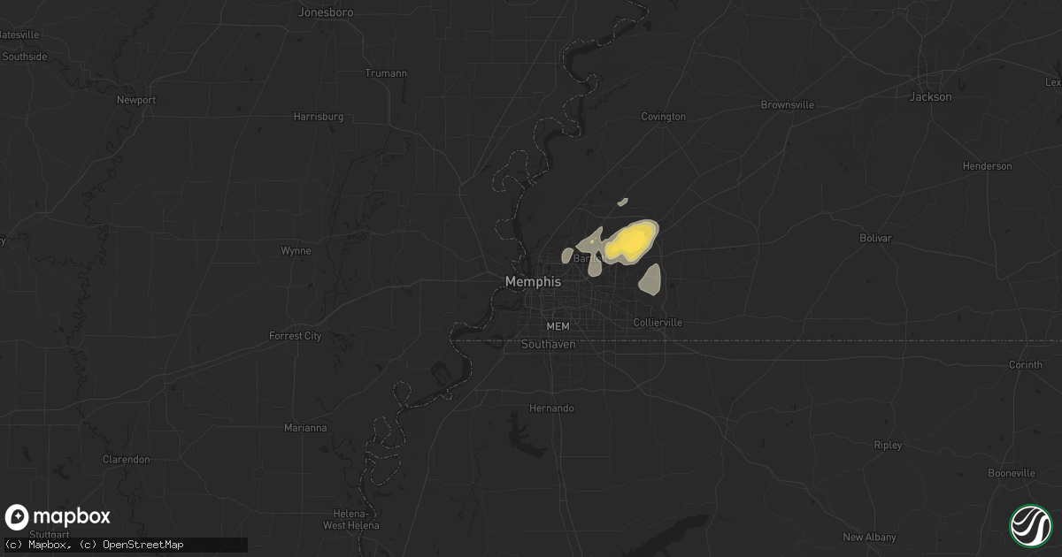 Hail map in Memphis, TN on July 8, 2024