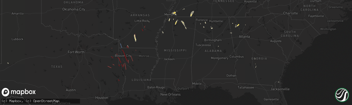 Hail map in Mississippi on July 8, 2024