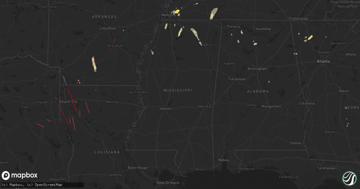 Hail map in Mississippi on July 8, 2024
