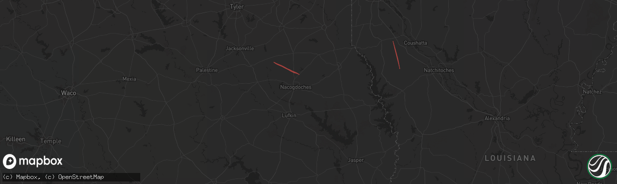 Hail map in Nacogdoches, TX on July 8, 2024