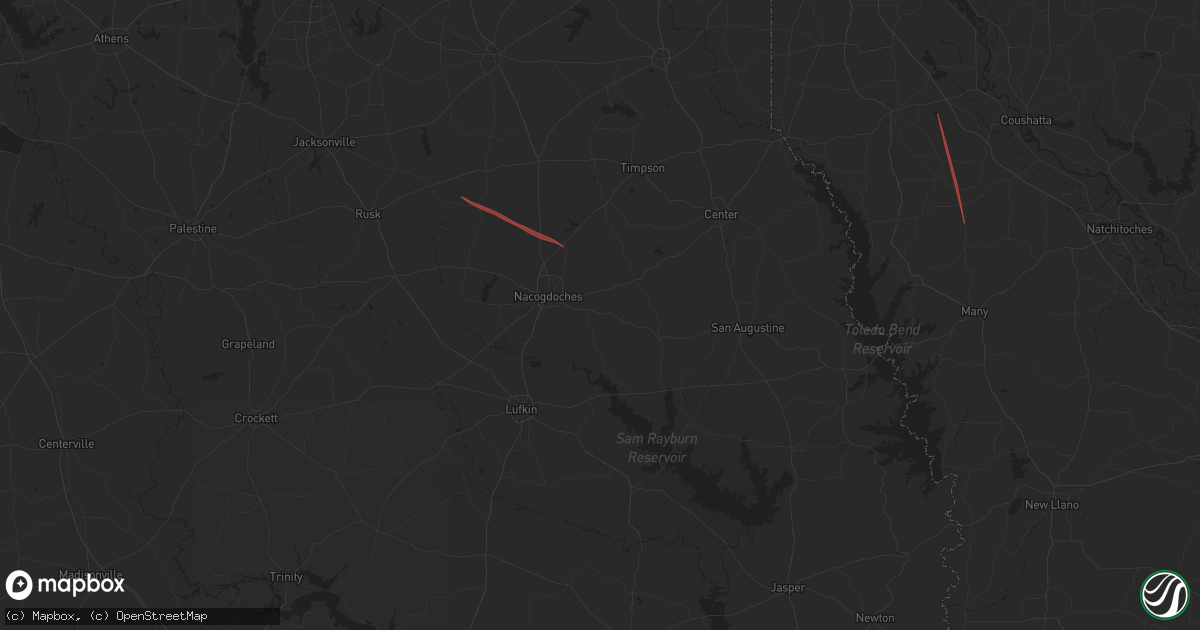 Hail map in Nacogdoches, TX on July 8, 2024