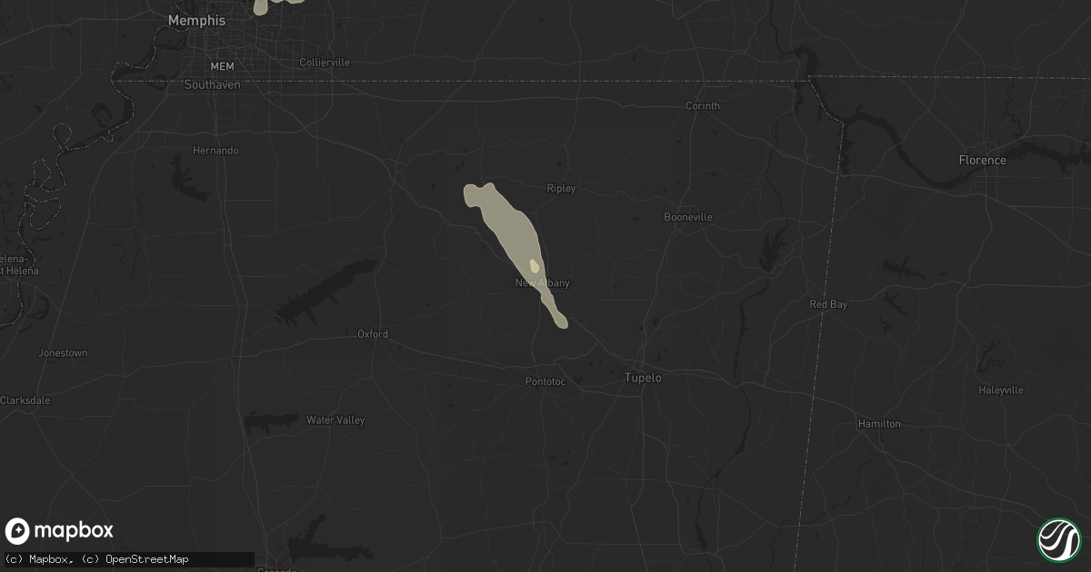 Hail map in New Albany, MS on July 8, 2024