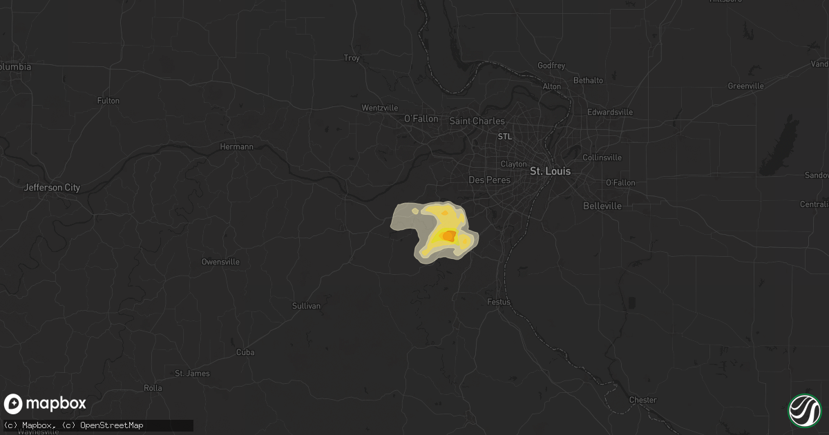 Hail map in Pacific, MO on July 8, 2024
