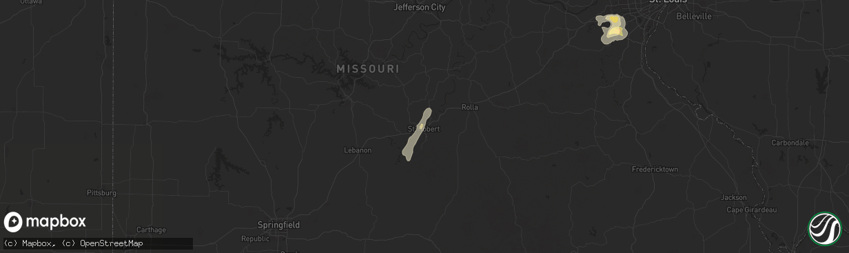 Hail map in Saint Robert, MO on July 8, 2024