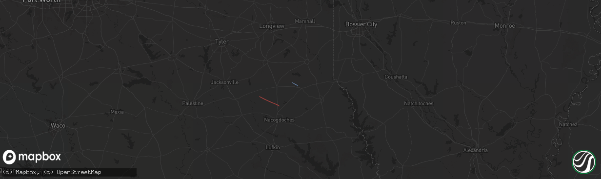 Hail map in Timpson, TX on July 8, 2024