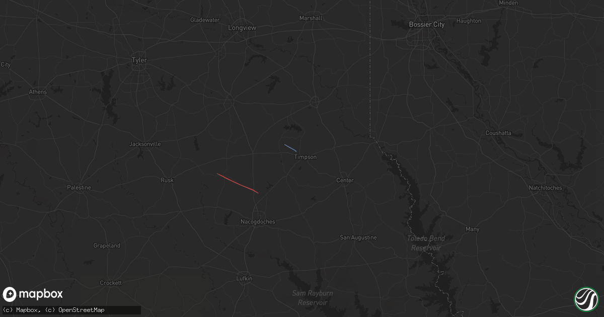 Hail map in Timpson, TX on July 8, 2024