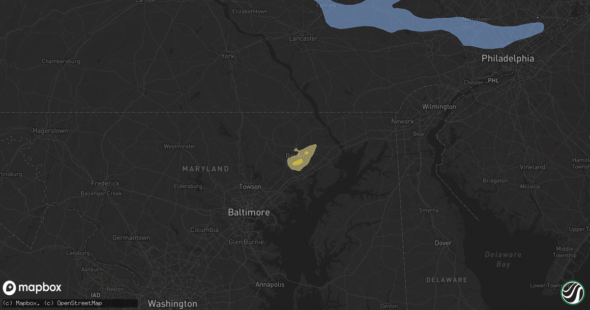 Hail map in Bel Air, MD on July 8, 2025