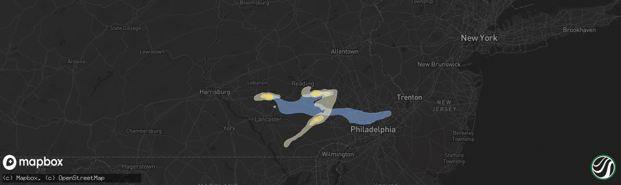 Hail map in Birdsboro, PA on July 8, 2025