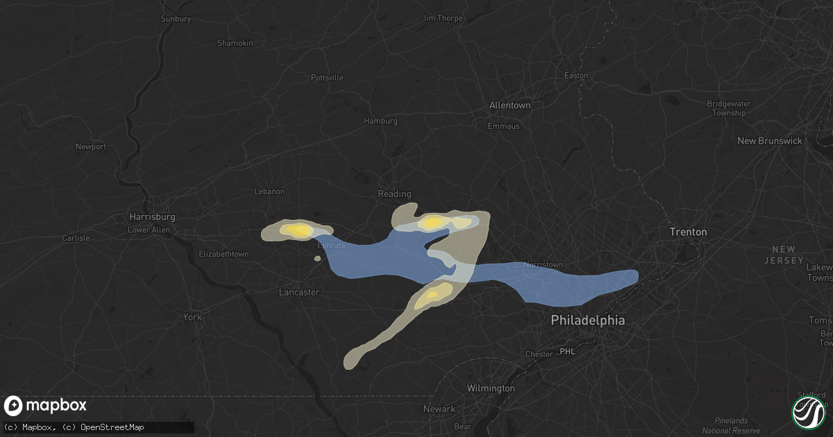 Hail map in Birdsboro, PA on July 8, 2025