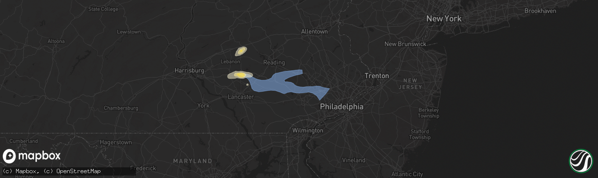 Hail map in Chester Springs, PA on July 8, 2025