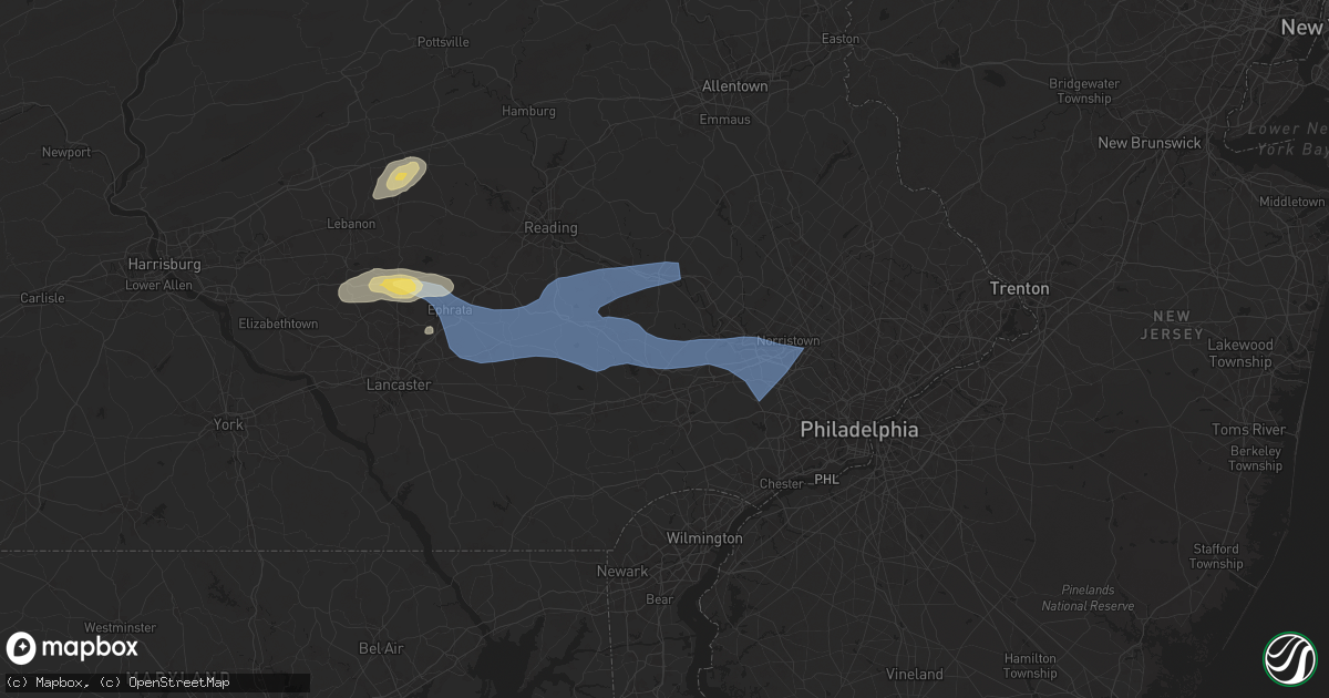 Hail map in Chester Springs, PA on July 8, 2025