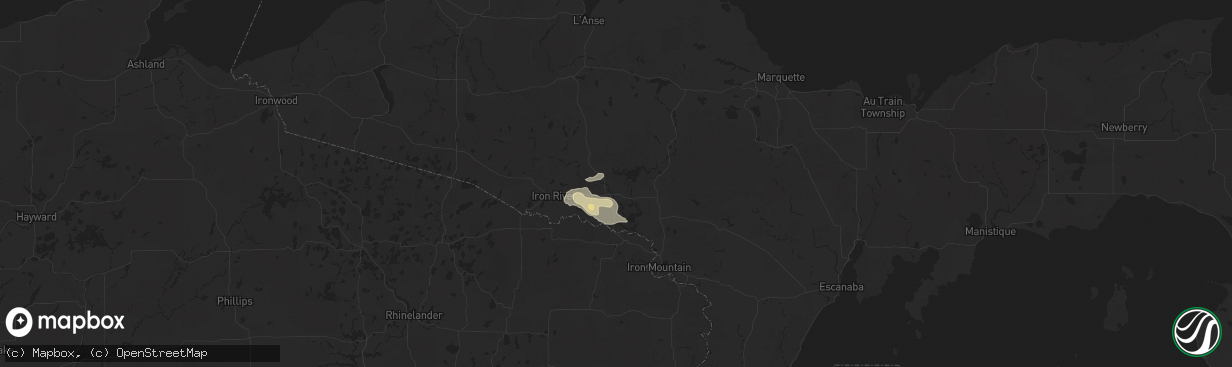 Hail map in Crystal Falls, MI on July 8, 2025