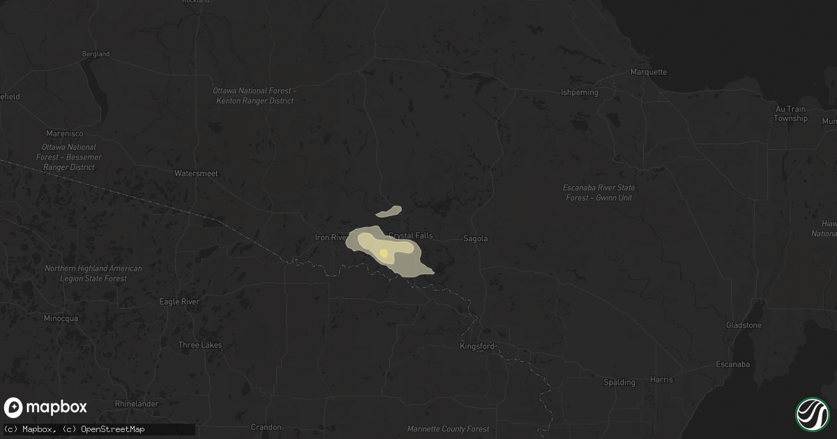 Hail map in Crystal Falls, MI on July 8, 2025