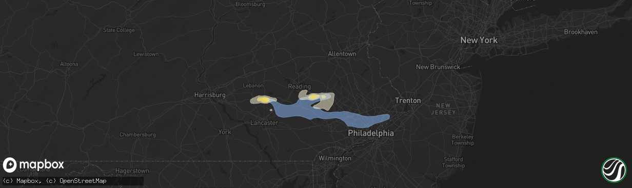 Hail map in Douglassville, PA on July 8, 2025