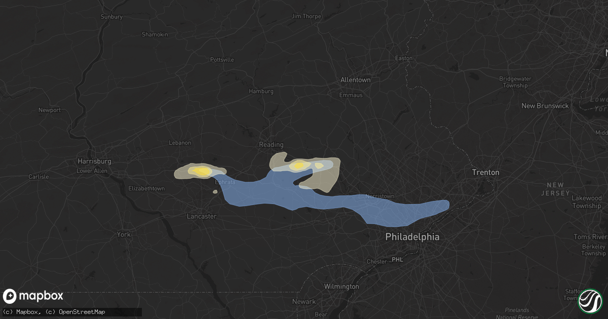 Hail map in Douglassville, PA on July 8, 2025
