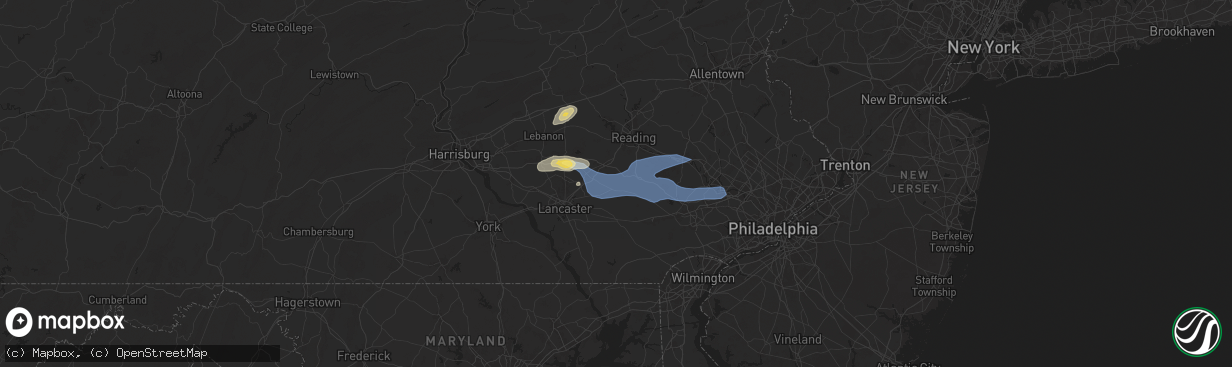 Hail map in East Earl, PA on July 8, 2025