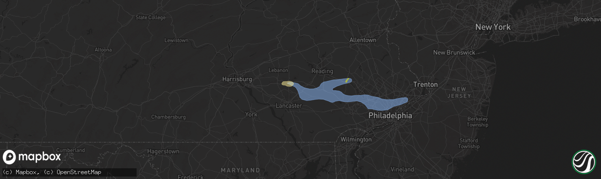 Hail map in Ephrata, PA on July 8, 2025