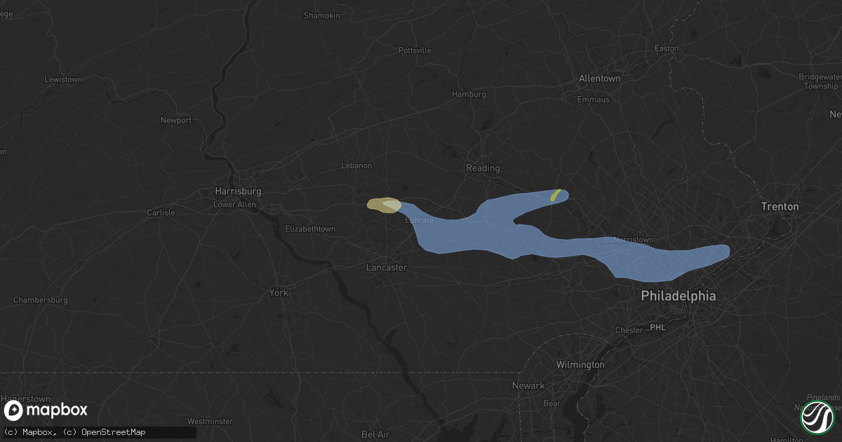 Hail map in Ephrata, PA on July 8, 2025