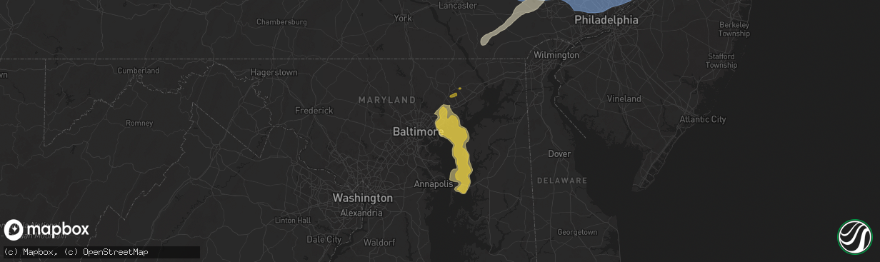 Hail map in Essex, MD on July 8, 2025