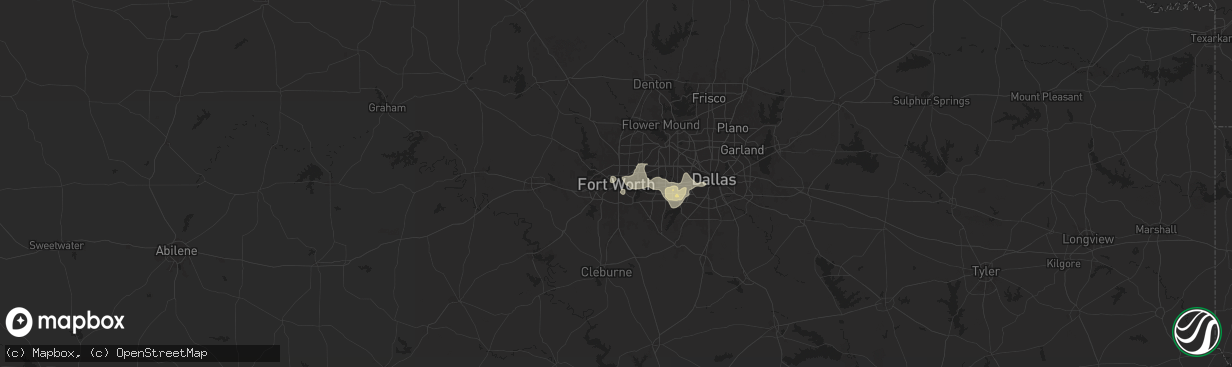 Hail map in Fort Worth, TX on July 8, 2025