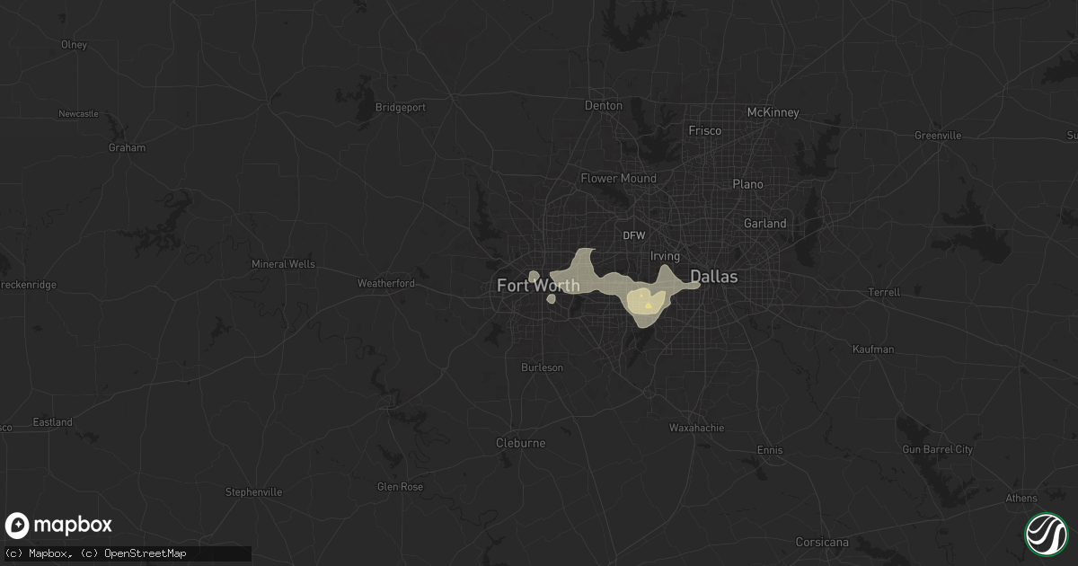 Hail map in Fort Worth, TX on July 8, 2025