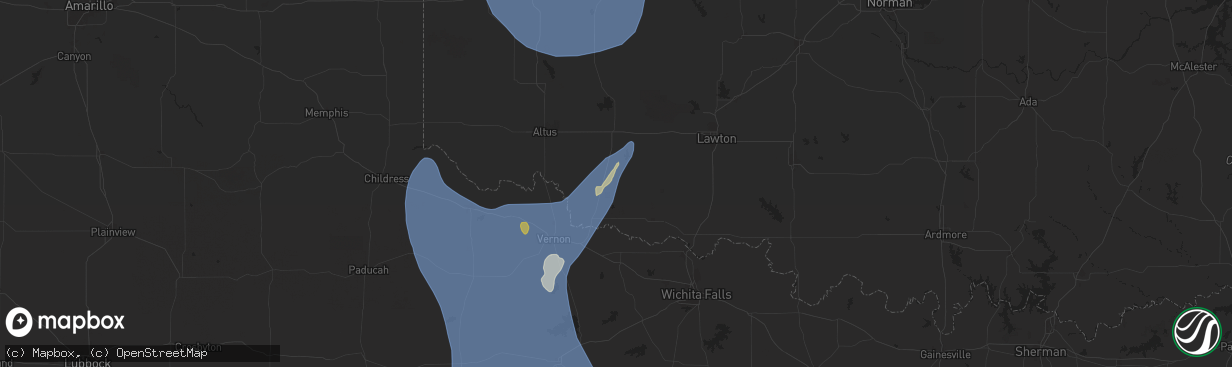 Hail map in Frederick, OK on July 8, 2025