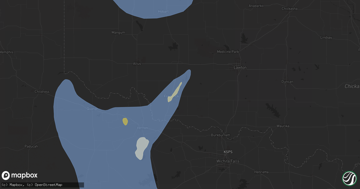 Hail map in Frederick, OK on July 8, 2025