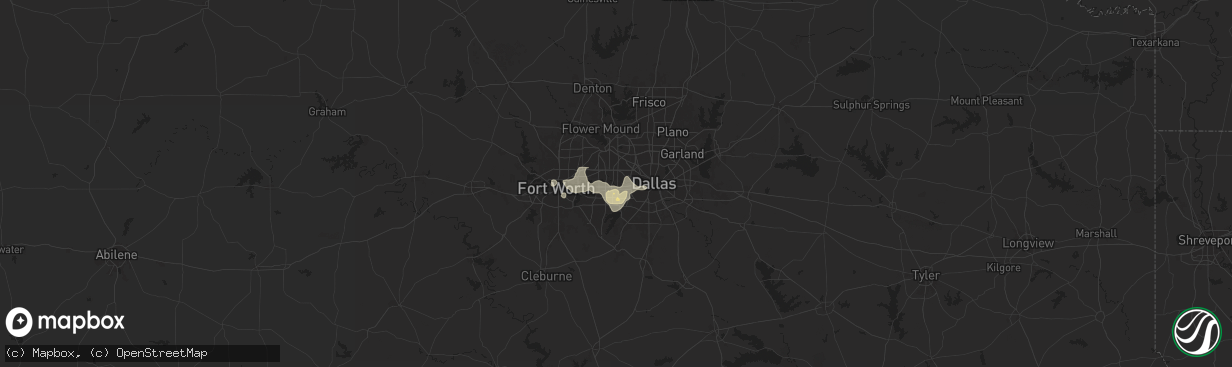 Hail map in Grand Prairie, TX on July 8, 2025