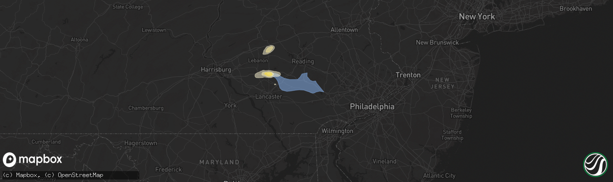 Hail map in Honey Brook, PA on July 8, 2025