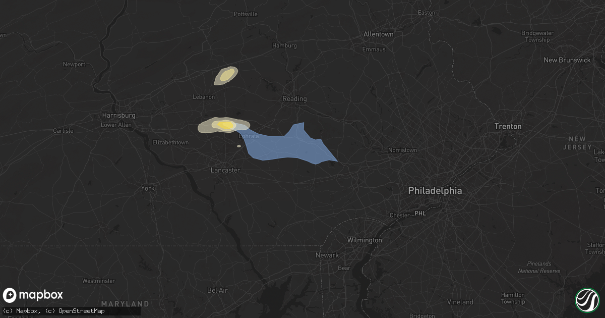 Hail map in Honey Brook, PA on July 8, 2025