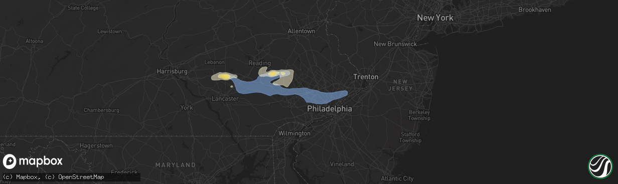 Hail map in King Of Prussia, PA on July 8, 2025