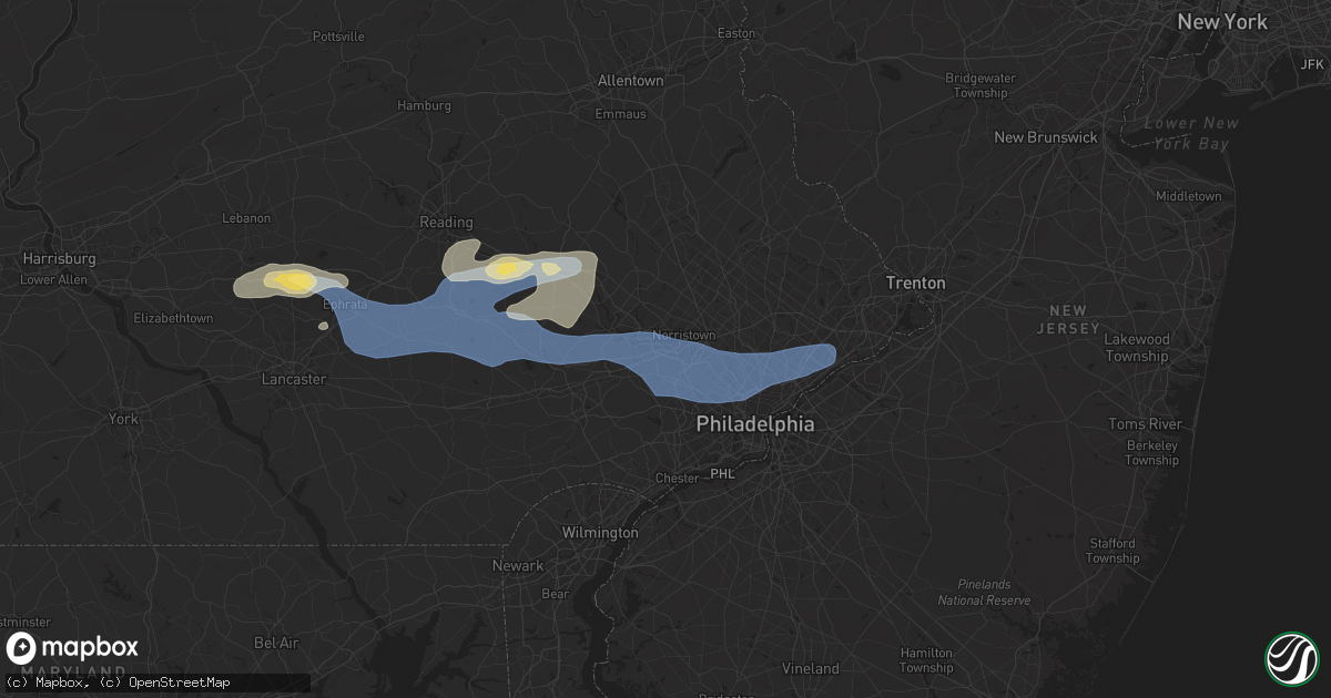 Hail map in King Of Prussia, PA on July 8, 2025