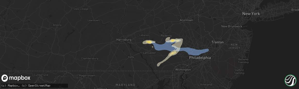 Hail map in Lititz, PA on July 8, 2025