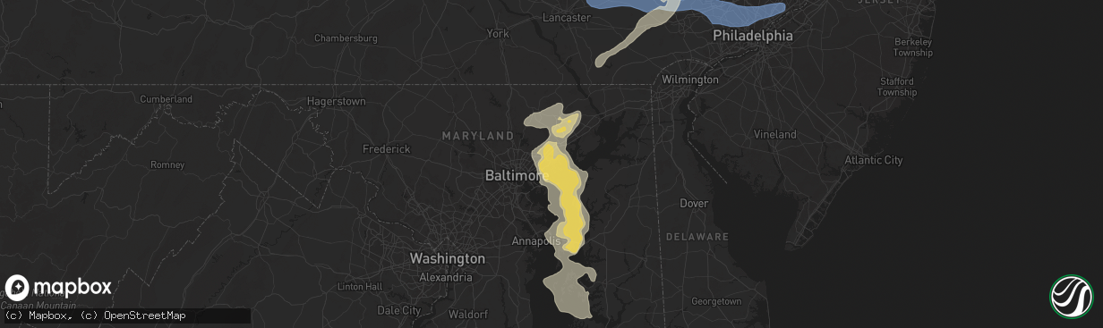 Hail map in Middle River, MD on July 8, 2025