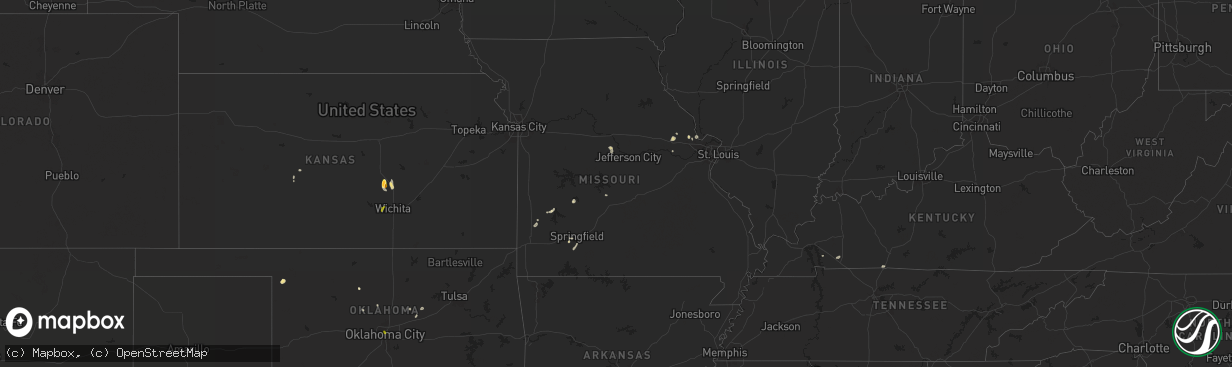 Hail map in Missouri on July 8, 2025