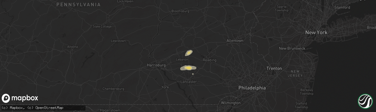 Hail map in Myerstown, PA on July 8, 2025