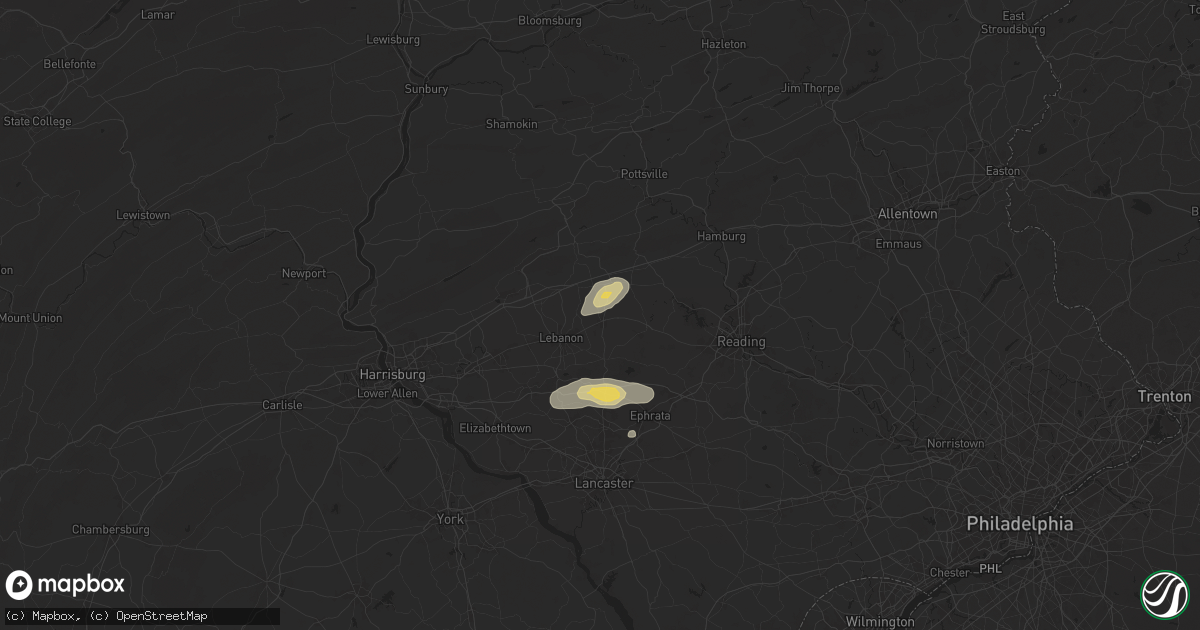 Hail map in Myerstown, PA on July 8, 2025