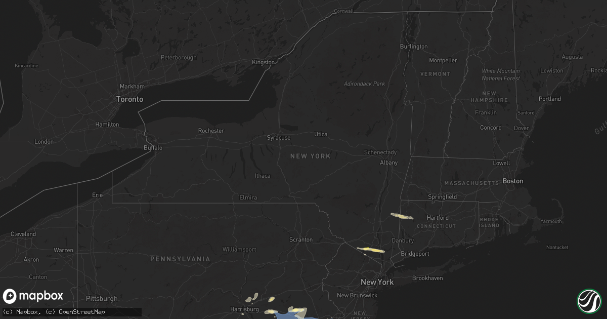 Hail map in New York on July 8, 2025