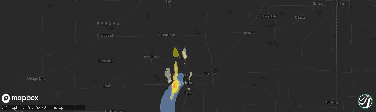 Hail map in Newton, KS on July 8, 2025