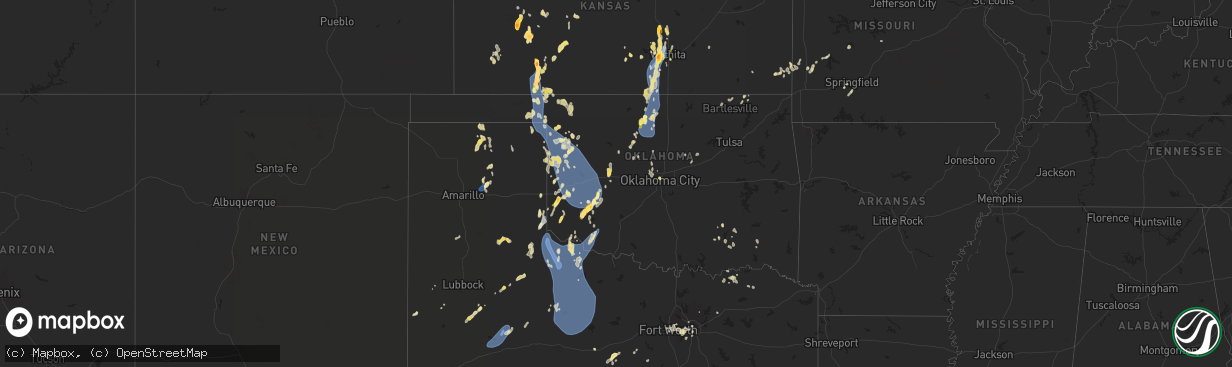 Hail map in Oklahoma on July 8, 2025