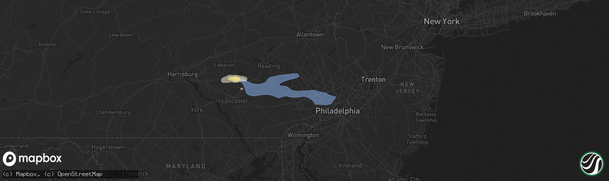Hail map in Phoenixville, PA on July 8, 2025