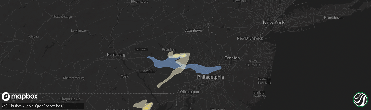 Hail map in Pottstown, PA on July 8, 2025