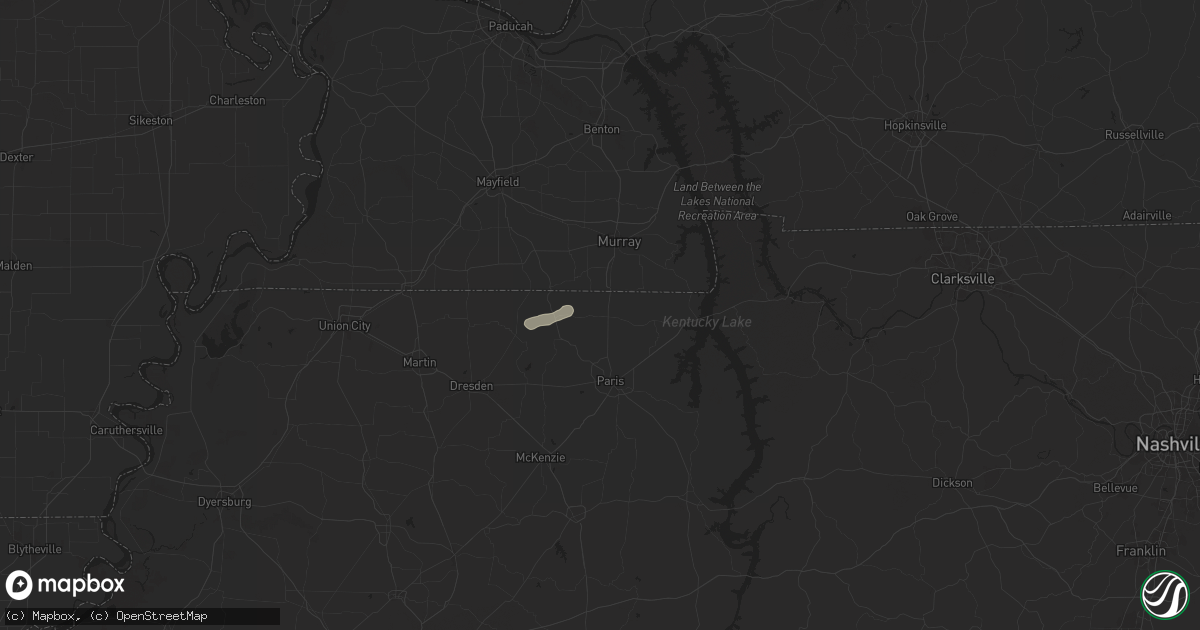 Hail map in Puryear, TN on July 8, 2025