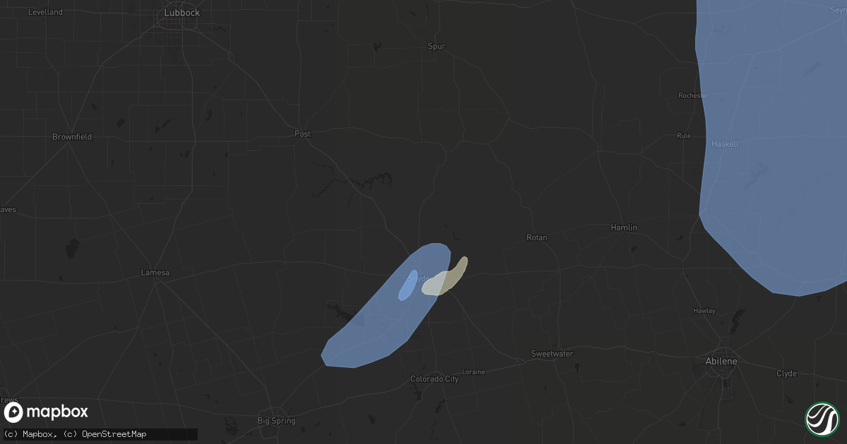 Hail map in Snyder, TX on July 8, 2025
